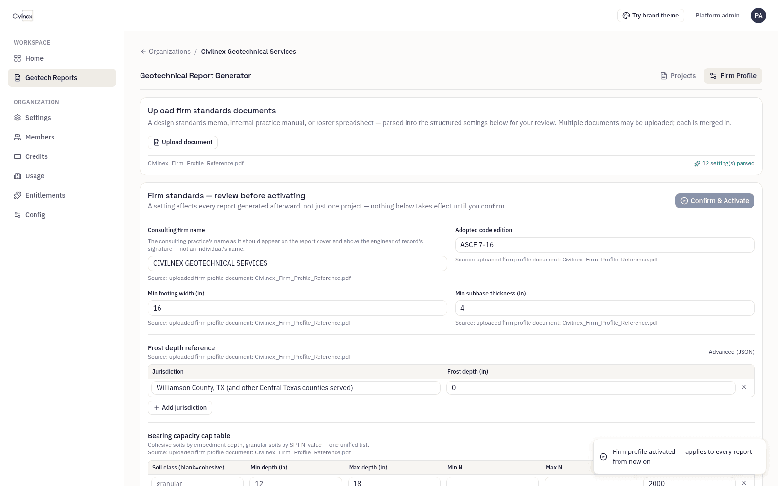 Firm profile draft reviewed against the firm's standards document